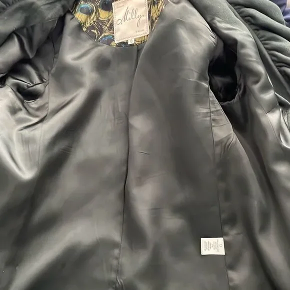 EUC Milly of New York Forest Green Wool Blend Ruffle Collar Trim Coat - Size 10 - Picture 8 of 11